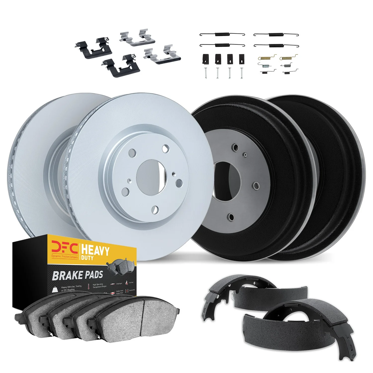 Dynamite Friction 4214-48045 Disc Brake Pad and Rotor / Drum Brake Shoe and Drum Kit - Front and Rear