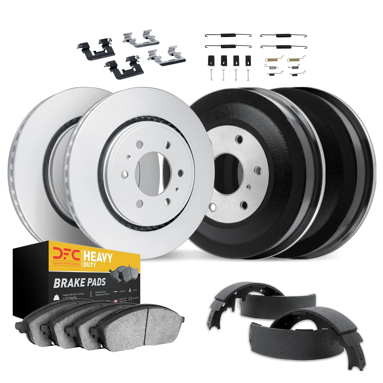 Dynamite Friction 4284-48074 Disc Brake Pad and Rotor / Drum Brake Shoe and Drum Kit - Front and Rear
