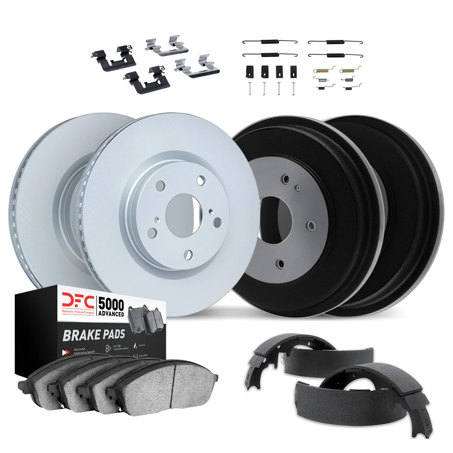 Dynamite Friction 4514-39034 Disc Brake Pad and Rotor / Drum Brake Shoe and Drum Kit - Front and Rear