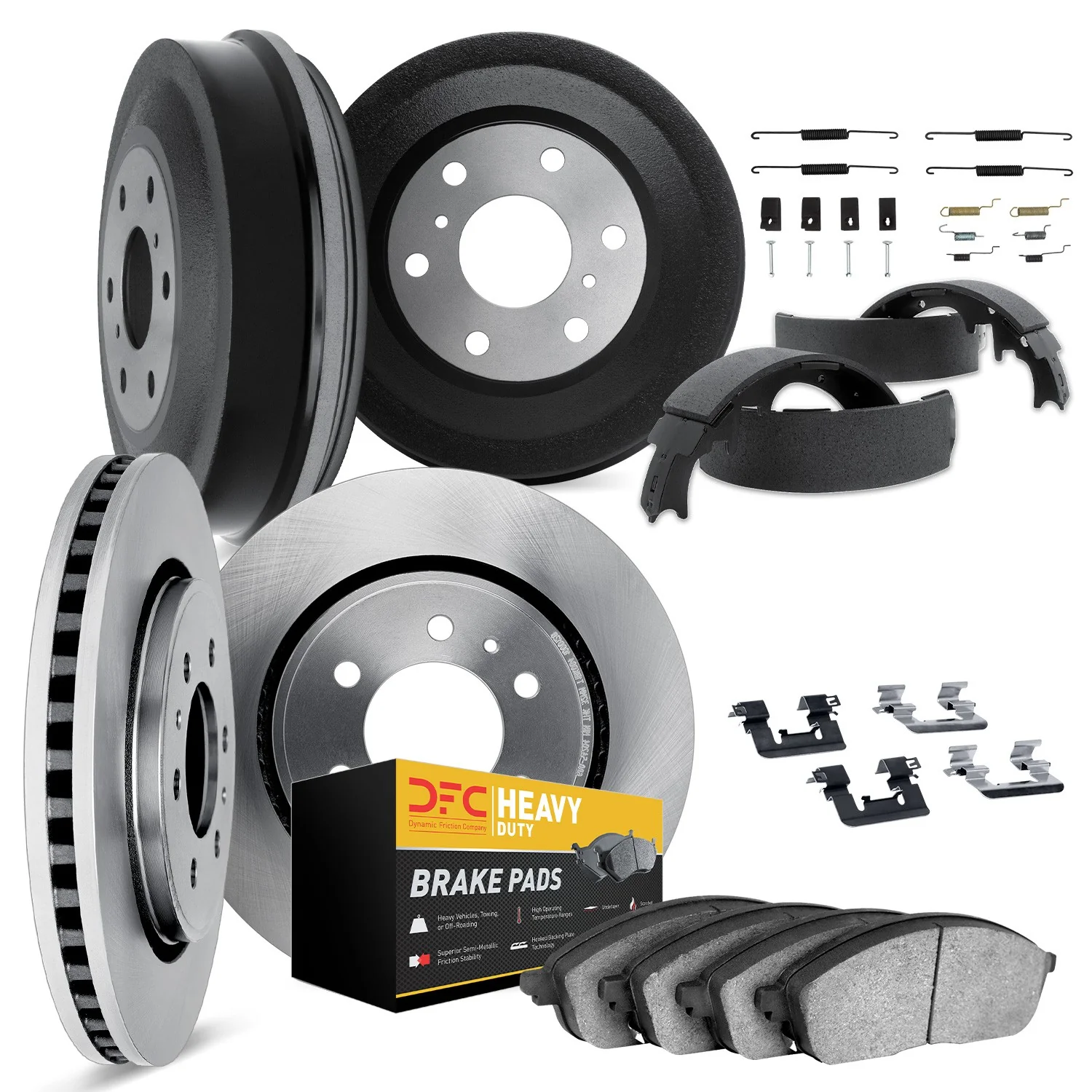 Dynamite Friction 6284-48373 Disc Brake Pad and Rotor / Drum Brake Shoe and Drum Kit - Front and Rear