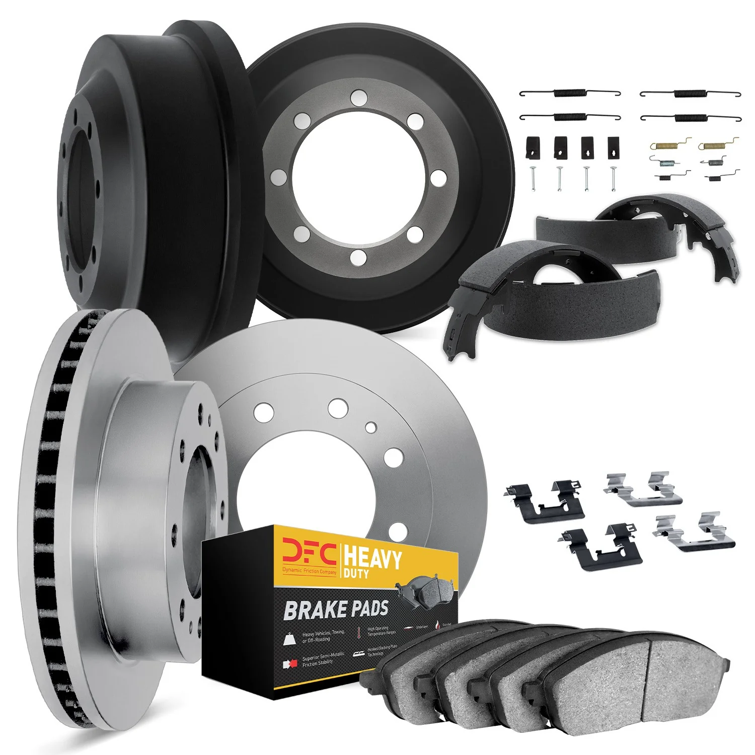 Dynamite Friction 6284-54490 Disc Brake Pad and Rotor / Drum Brake Shoe and Drum Kit - Front and Rear