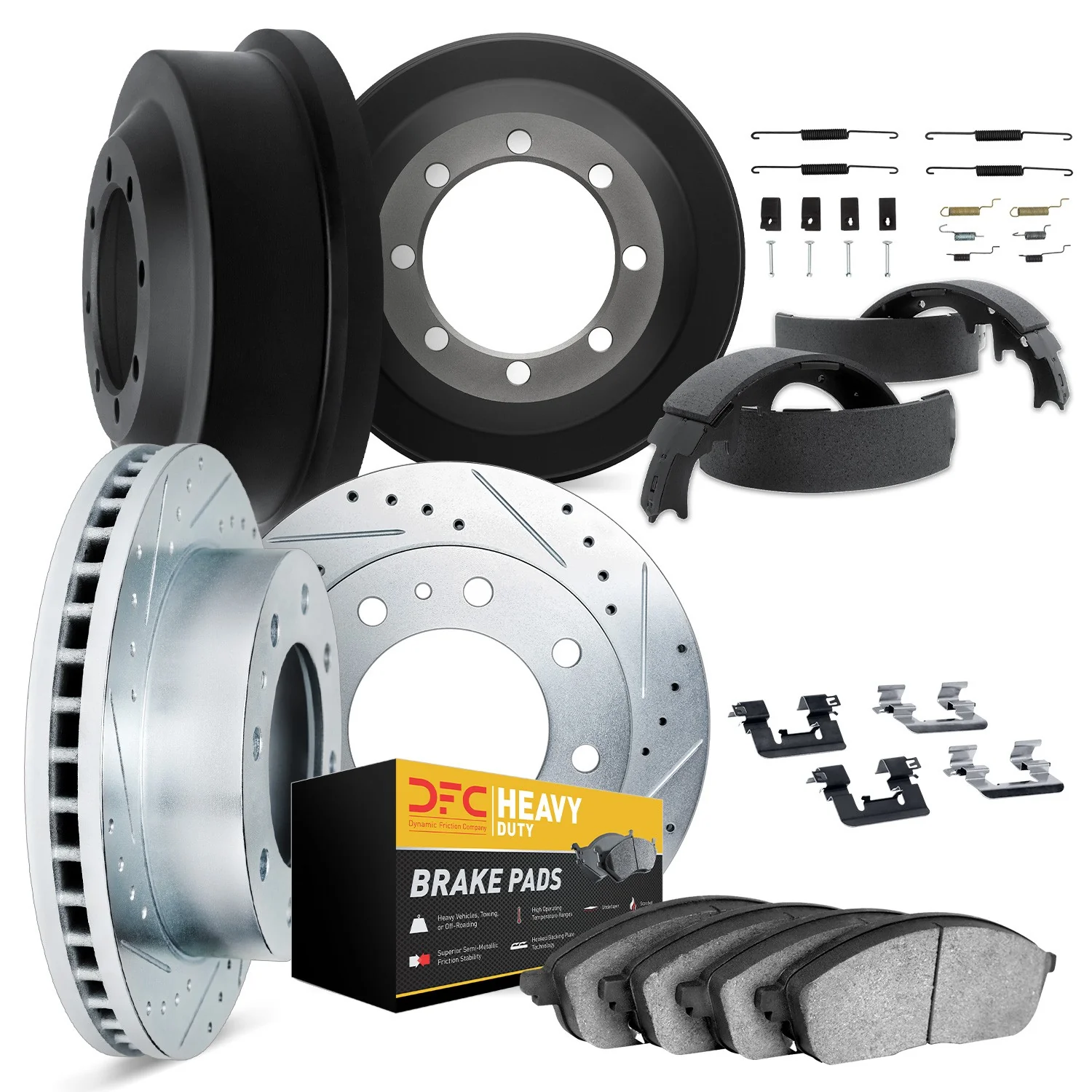 Dynamite Friction 7214-54274 Disc Brake Pad and Rotor / Drum Brake Shoe and Drum Kit - Front and Rear