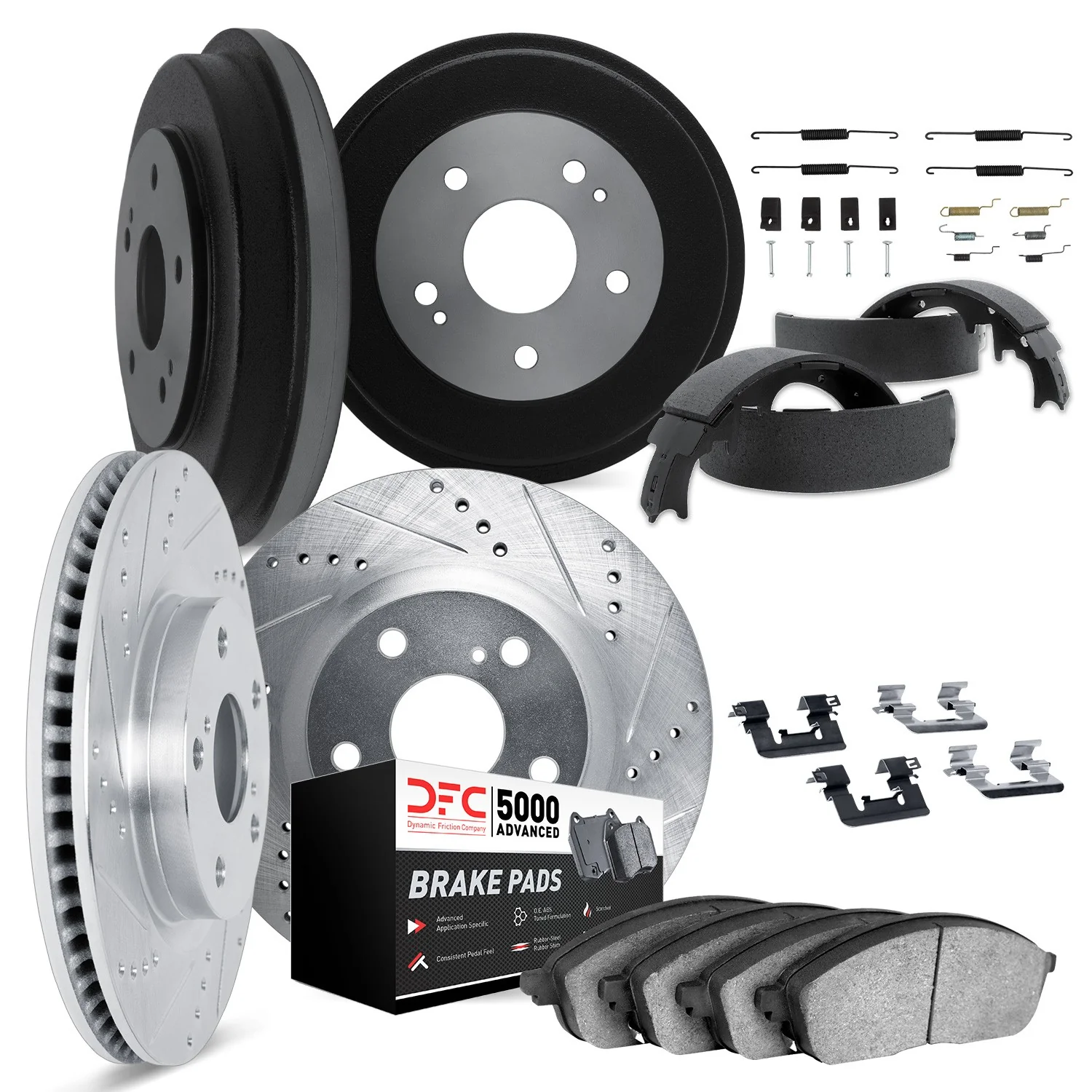 Dynamite Friction 7514-01010 Disc Brake Pad and Rotor / Drum Brake Shoe and Drum Kit - Front and Rear