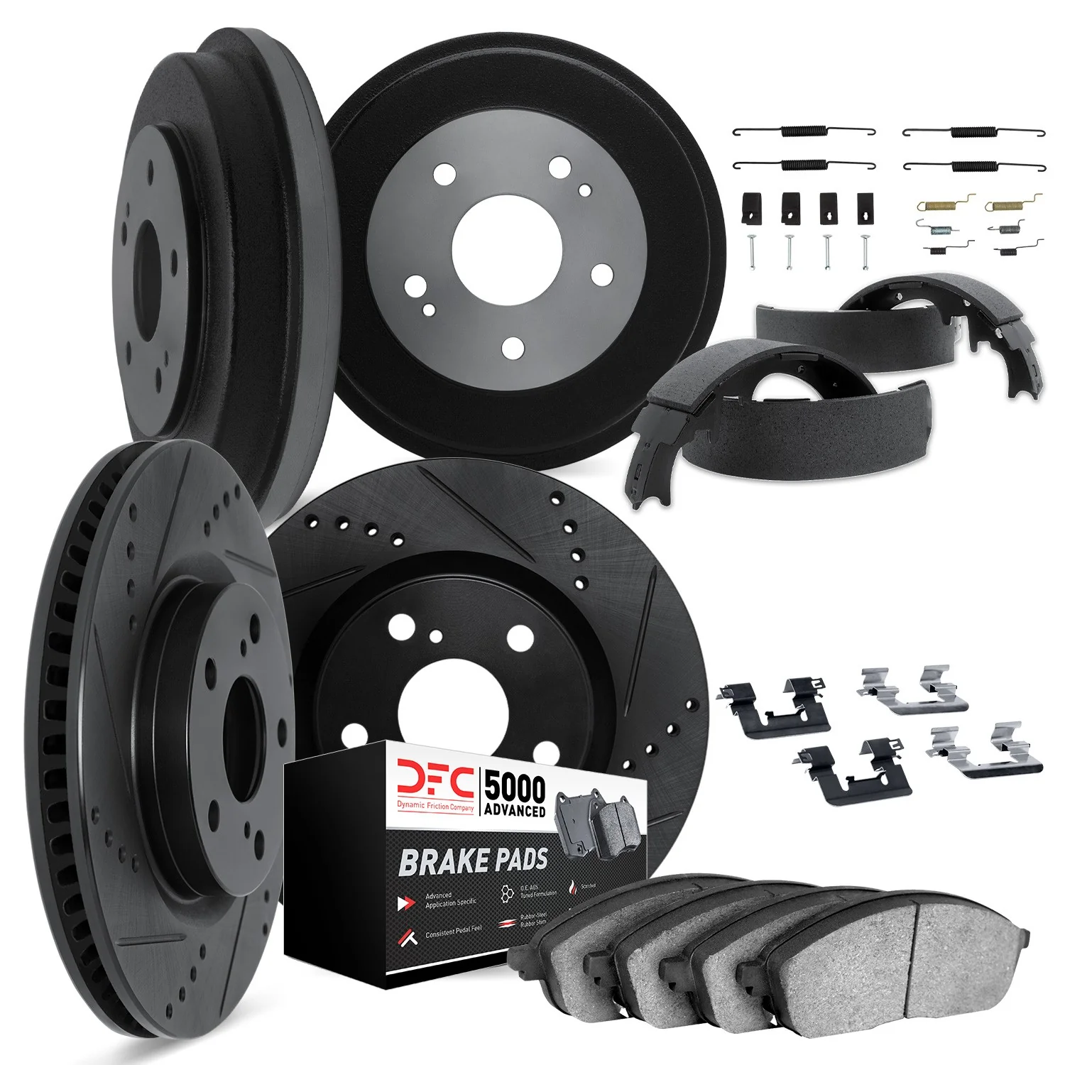 Dynamite Friction 8514-42059 Disc Brake Pad and Rotor / Drum Brake Shoe and Drum Kit - Front and Rear