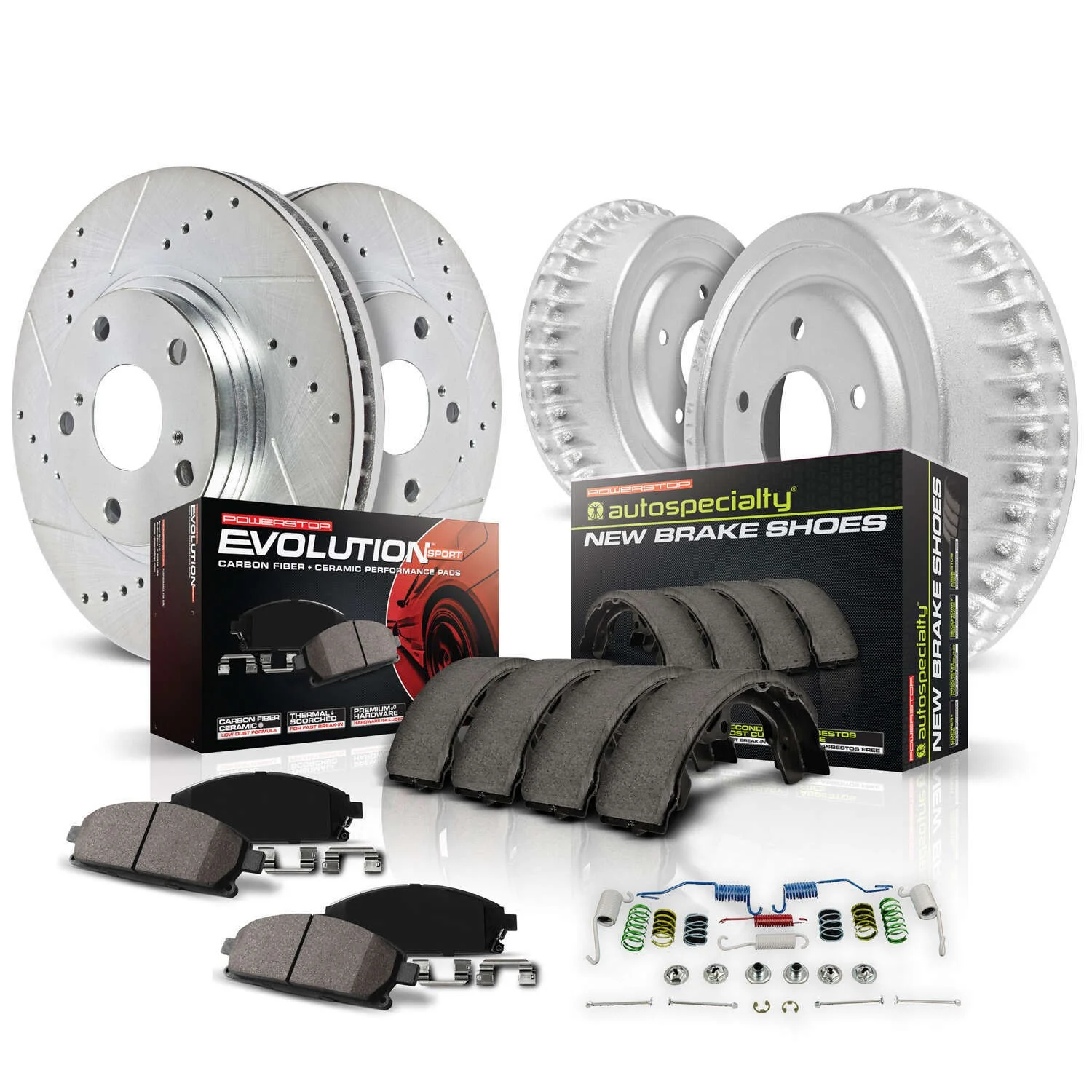 PowerStop K15006DK Disc Brake Pad and Rotor / Drum Brake Shoe and Drum Kit - Front and Rear